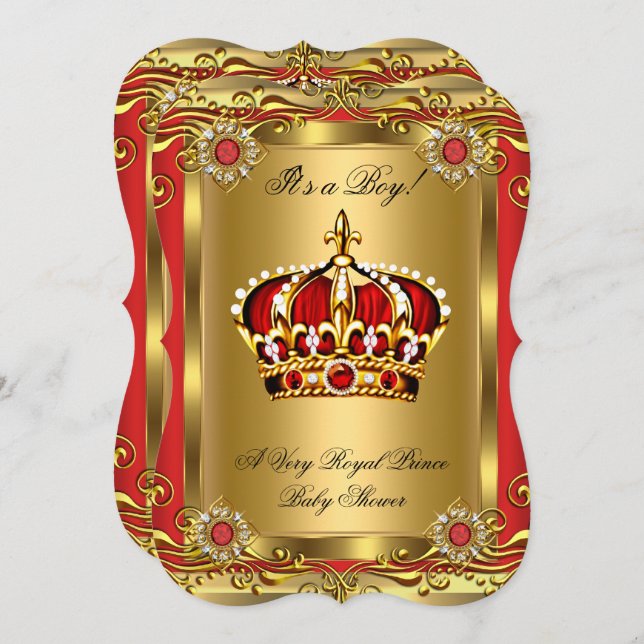 Invitation Garçon ou fille Baby shower royal Regal Red Gold (Devant / Derrière)