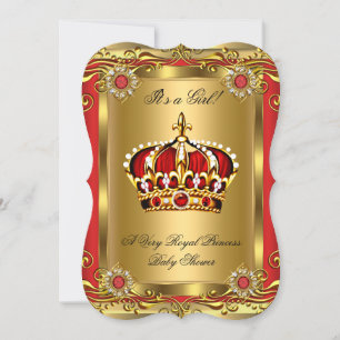 Invitation Garçon ou fille Baby shower Royal Regal Red Gold 2