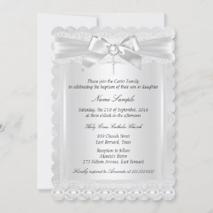 Invitation Garçon ou fille Baptême croix en dentelle blanche 