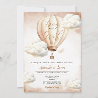 Invitation Garçon ou fille Beige Hot Air Balloon Révélation d