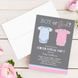 Invitation Garçon ou fille Bleu rose Bébé Genre Reveal Party
