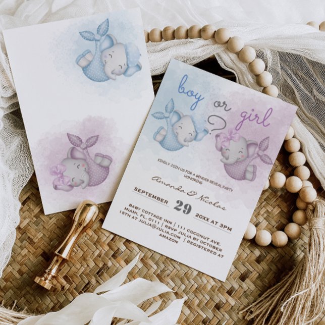 Invitation Garçon ou fille éléphant rose bleu sexe révéler (Créateur téléchargé)
