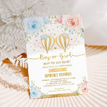 Invitation Garçon ou fille Hot Air Balloon Genre Reveal Douch<br><div class="desc">Ce design unique présente de magnifiques roses roses et bleus d'aquarelle et une image mignonne de deux montgolfières dorées - invitation parfait pour une douche révélatrice de genre.</div>