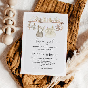 Invitation Garçon ou fille   Muted Boho Baby shower de révéla