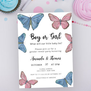 Invitation Garçon ou Fille ! Papillons - Révélation du Sexe