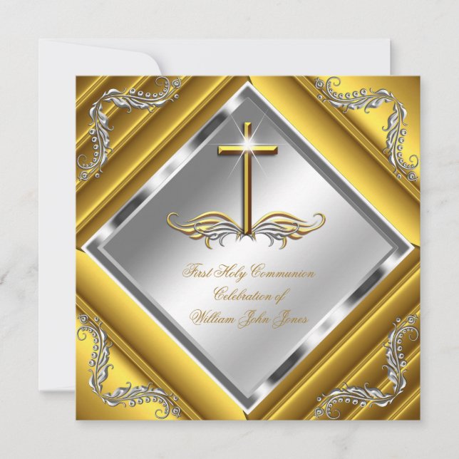 Invitation Garçon ou fille première communion or en or argent (Devant)