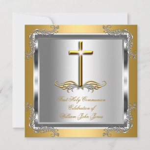 Invitation Garçon ou fille première communion or et argent