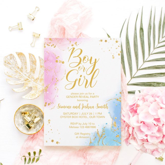 Invitation Garçon ou fille rose et bleu or genre révéler (Créateur téléchargé)