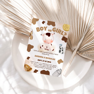 Invitation Garçon ou fille Sexe Révéler Vache Boho Rustique