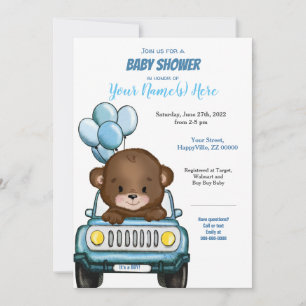 Invitation Garçon Ours dans le Baby shower de voiture Invitat