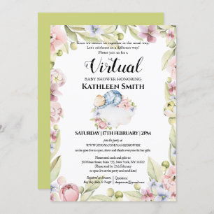 Invitation Garçon Ours Élégant Flore Verdure Douche virtuelle