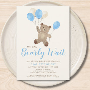 Invitation Garçon Ours en Peluche Nous Avons Hâte Baby Shower