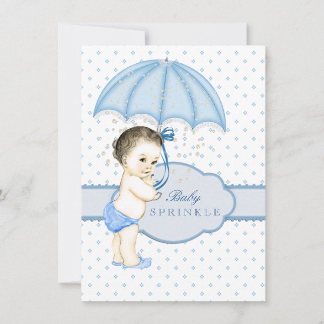 Invitation Garçon parapluie bleu Baby Sprinkle Shower (Devant)