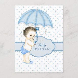 Invitation Garçon parapluie bleu Baby Sprinkle Shower