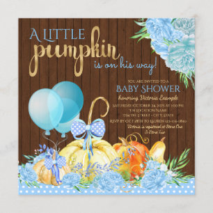Invitation Garçon petite citrouille rustique bois automne Bab