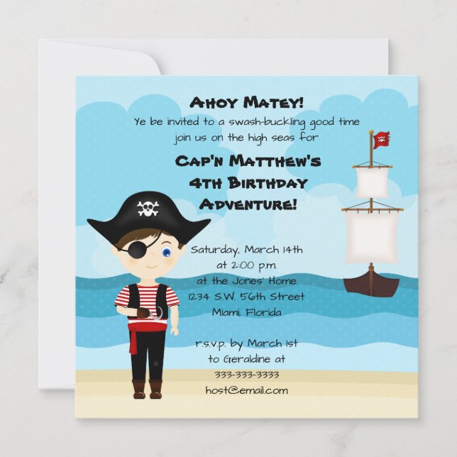 Invitation Garçon Pirate (Devant)