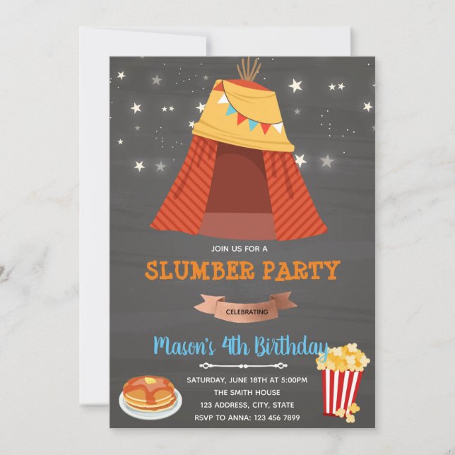 Invitation garçon pour soirée pyjama sous tipi (Devant)