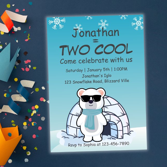 Invitation Garçon pour son 2e anniversaire, ours polaire Two  (Créateur téléchargé)