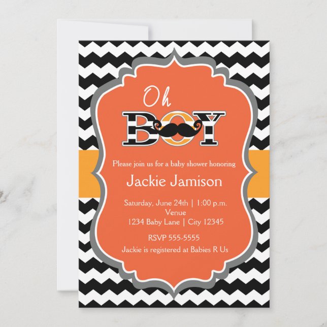 Invitation garçon pour une baby shower chevron Hal (Devant)