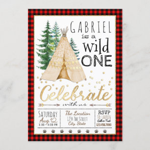 Invitation Garçon premier anniversaire fête sauvage TeePee