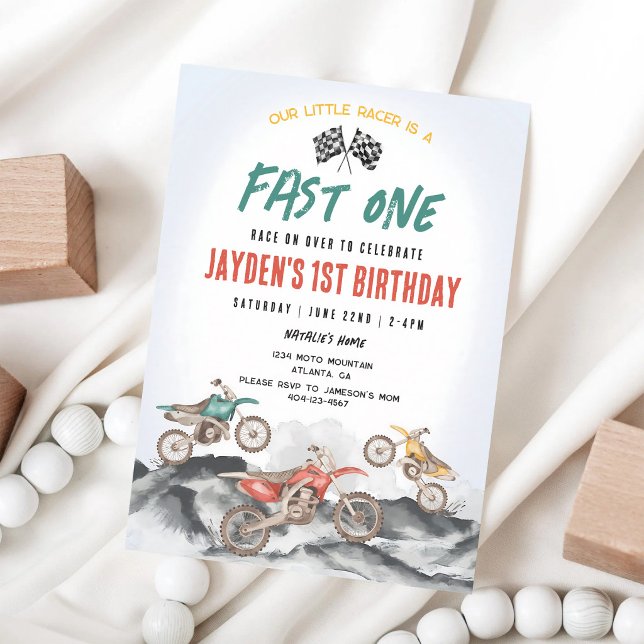 Invitation Garçon premier anniversaire moto cross rapide (Créateur téléchargé)