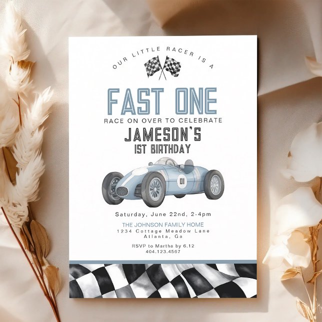 Invitation Garçon premier anniversaire voiture de course vint (Créateur téléchargé)