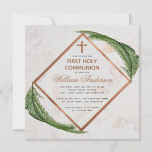 Invitation Garçon Première Communion Verdure Cuivre Marble Fe