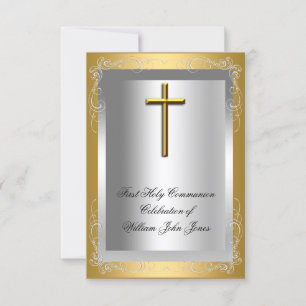 Invitation Garçon Première Sainte Communion Croix Argent Or