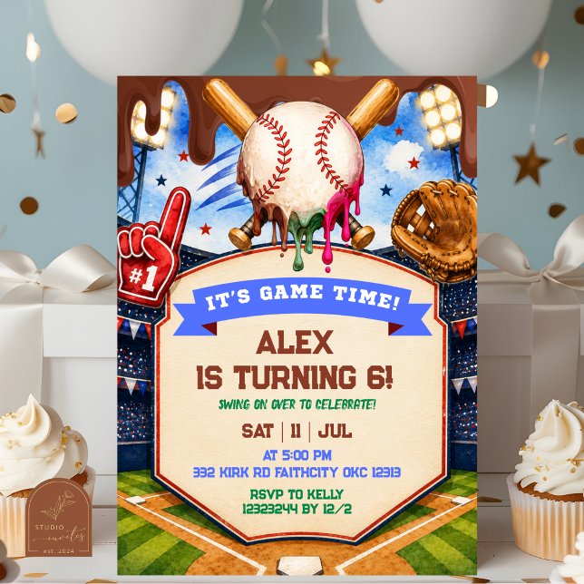 Invitation Garçon qui dégouline de glace Baseball Fête d'anni (Créateur téléchargé)