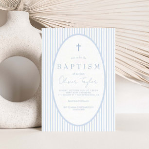 Invitation Garçon rayé bleu Baptême