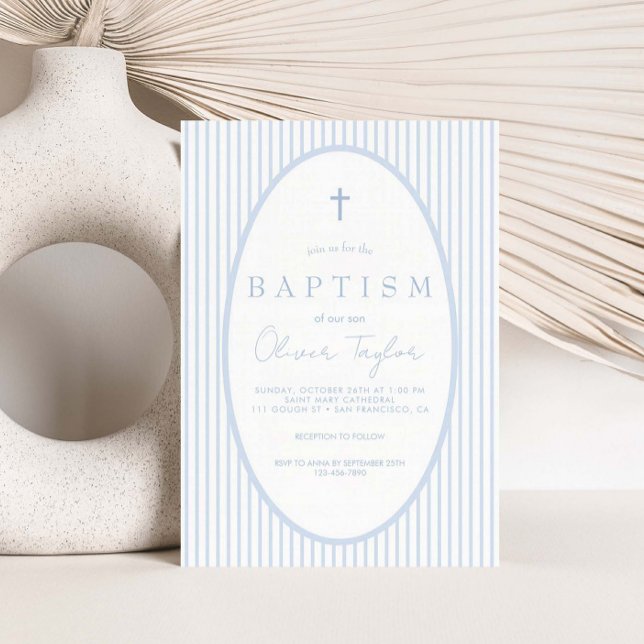Invitation Garçon rayé bleu  Baptême (Créateur téléchargé)