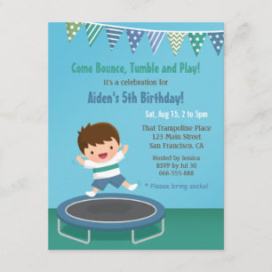 Invitation Garçon rebondissant sur un trampoline Fête d'anniv