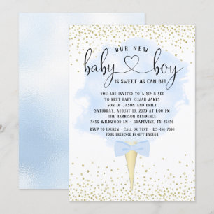 Invitation Garçon Regarde et Suce Coton de Sucre Baby Shower