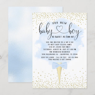 Invitation Garçon regarde et vois bleu or coton de sucre Baby