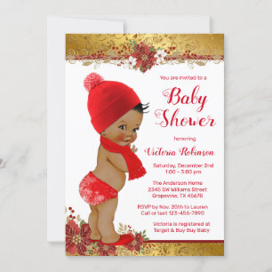 Invitation Garçon Rouge Or Noël Baby Shower Africain