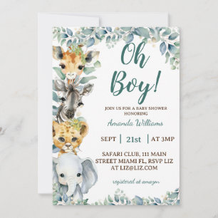Invitation Garçon Safari Animaux Baby Shower