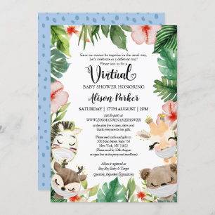 Invitation Garçon Safari Animaux Jungle Verdure Douche virtue