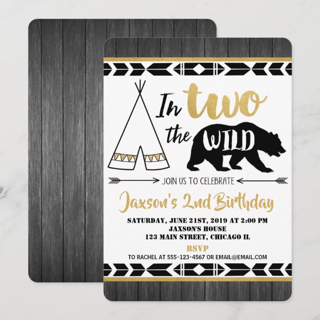 Invitation garçon sauvage d'invitation d'anniversaire de l'or (Devant / Derrière)