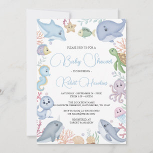 Invitation Garçon Sous Le Baby shower D'Aquarelle De L'Océan 