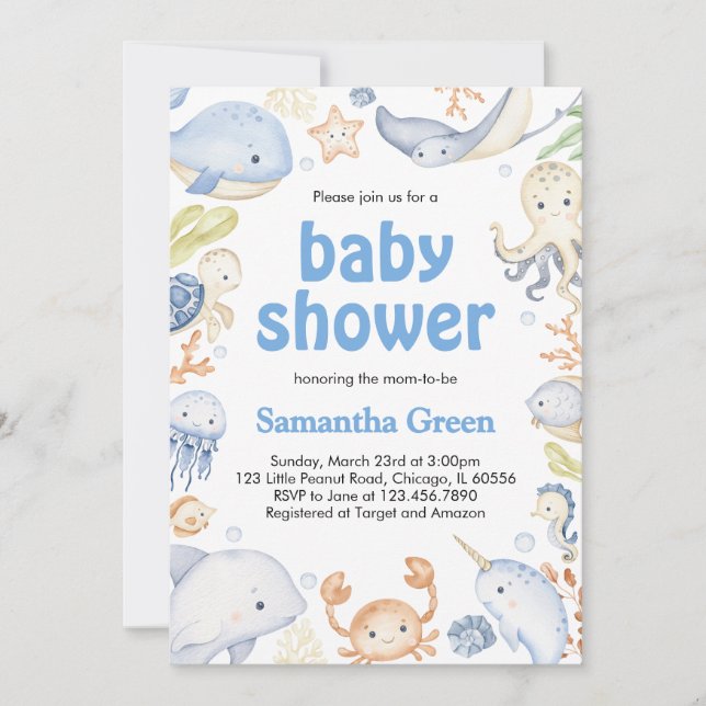 Invitation Garçon sous le Baby shower marin (Devant)