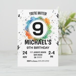 Invitation Garçon Splash Aquarelle 9e Anniversaire