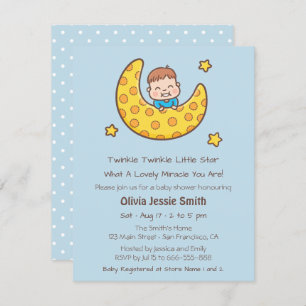 Invitation Garçon sur la Lune Twinkle Little Star Baby shower