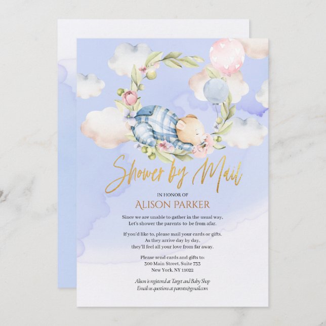 Invitation Garçon Teddy Ours Joli Baby shower Woodland par co (Devant / Derrière)