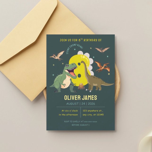 Invitation Garçon thème dinosaure 8ème anniversaire (Créateur téléchargé)