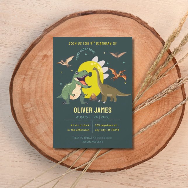 Invitation Garçon thème dinosaure 9e anniversaire  (Créateur téléchargé)