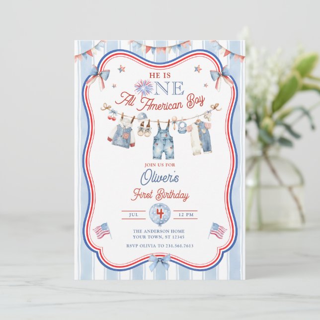 Invitation Garçon Tout Américain 1er Anniversaire (Debout devant)