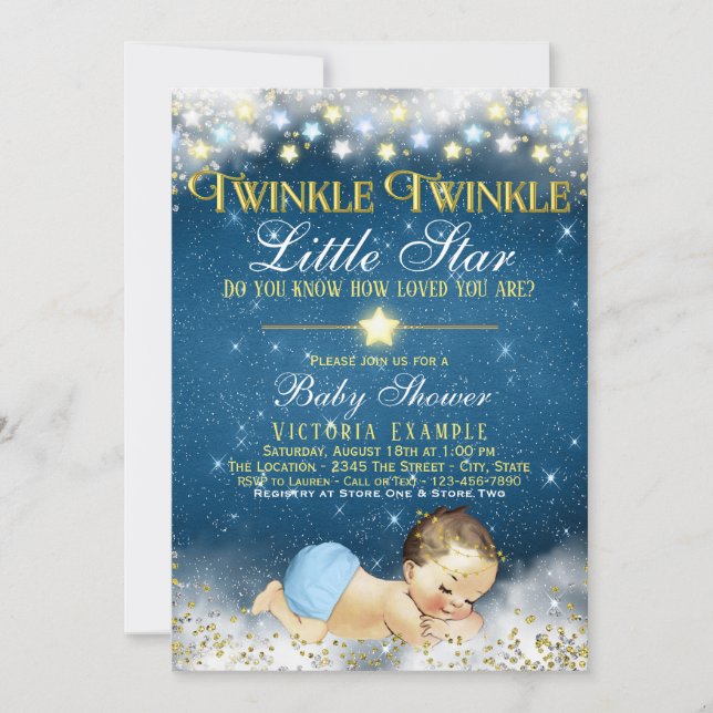 Invitation Garçon Twinkle Twinkle Little Star Baby Shower (Devant)