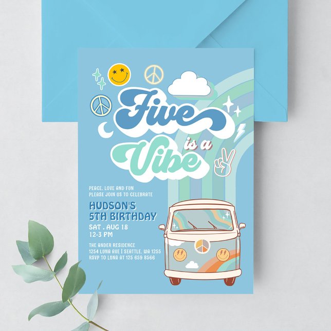 Invitation Garçon Van Groovy Rainbow Five est une ambiance 5e (Créateur téléchargé)