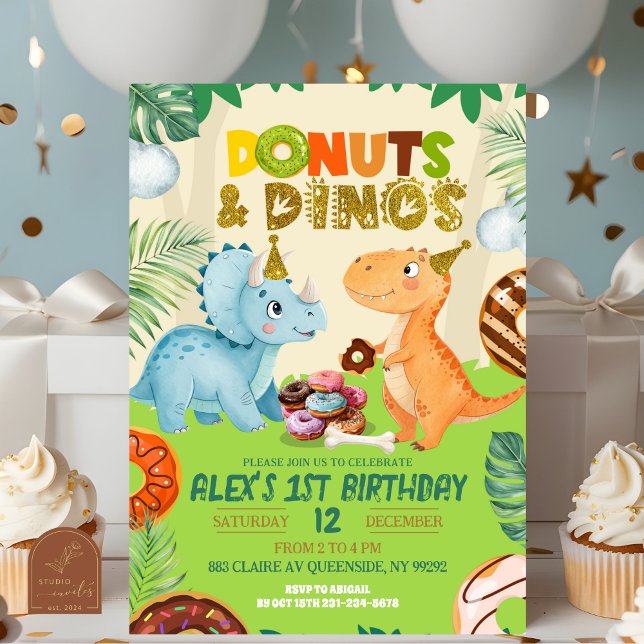Invitation Garçon Vert Gâteaux & Dinosaures Thème Dino Fête d (Créateur téléchargé)