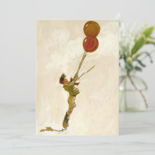 Invitation Garçon vintage avec des ballons rouges à une fête